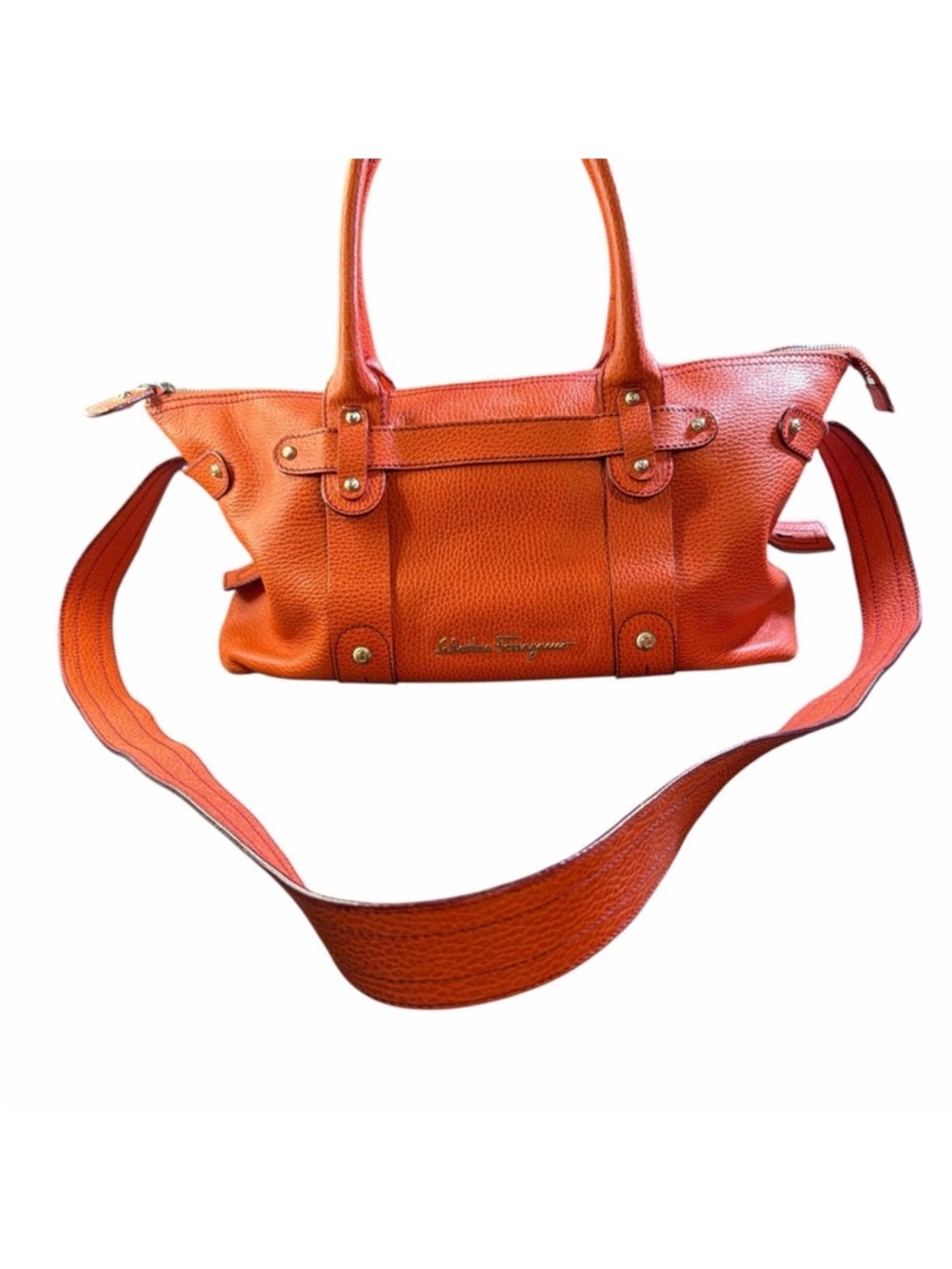 Low start - Salvatore Ferragamo Orange Pebble Leather Top-Handle & Crossbody Bag